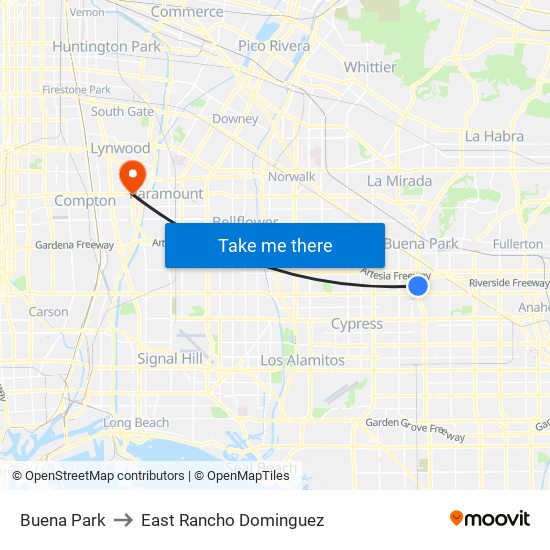 Buena Park to East Rancho Dominguez map