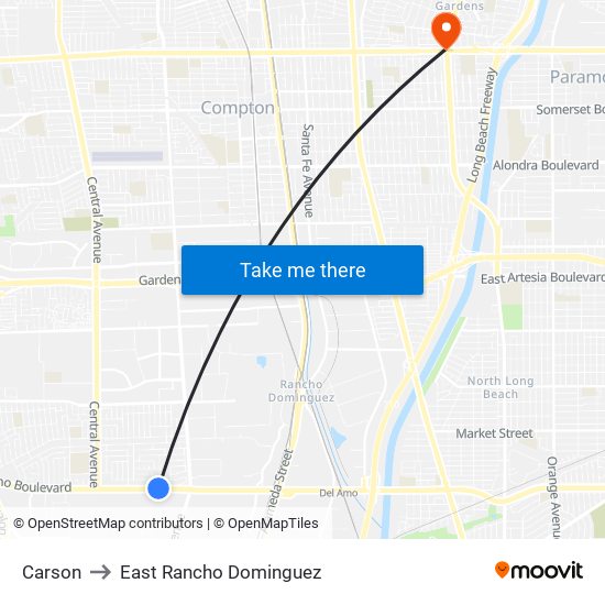 Carson to East Rancho Dominguez map