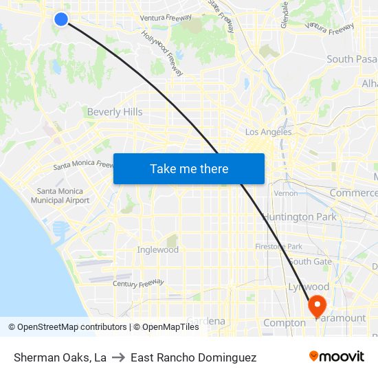 Sherman Oaks, La to East Rancho Dominguez map