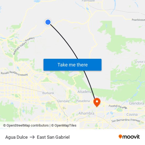 Agua Dulce to East San Gabriel map