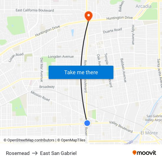 Rosemead to East San Gabriel map