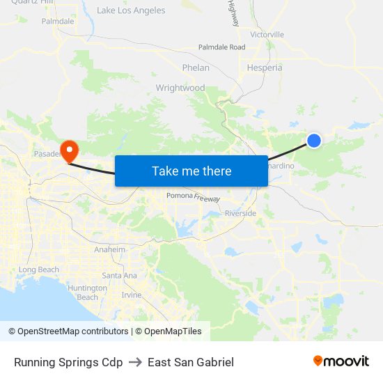 Running Springs Cdp to East San Gabriel map