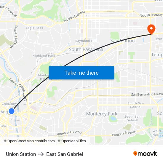 Union Station to East San Gabriel map