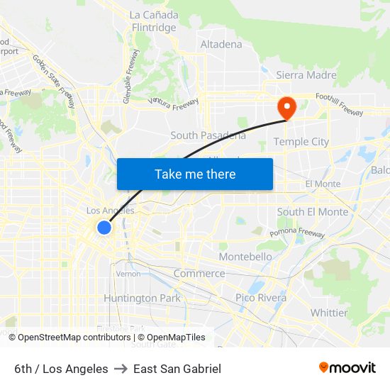 6th / Los Angeles to East San Gabriel map