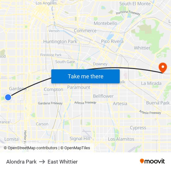 Alondra Park to East Whittier map