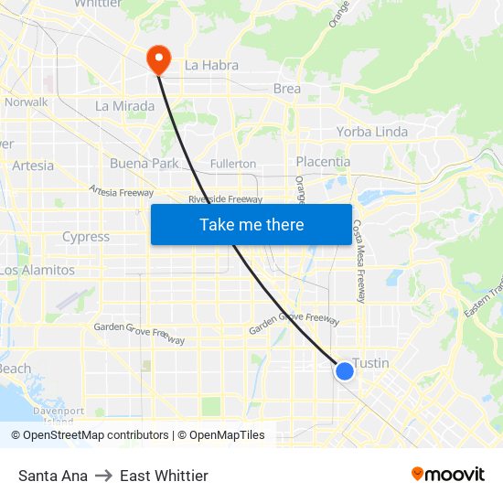 Santa Ana to East Whittier map