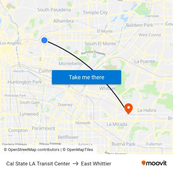 Cal State LA Transit Center to East Whittier map