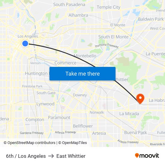 6th / Los Angeles to East Whittier map