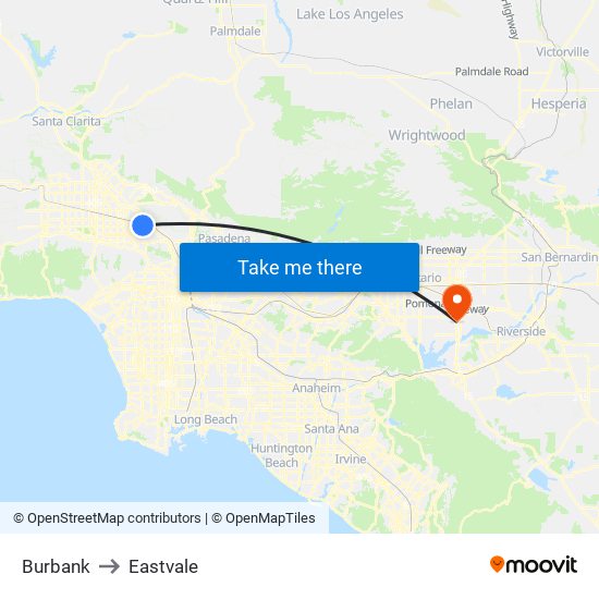 Burbank to Eastvale map