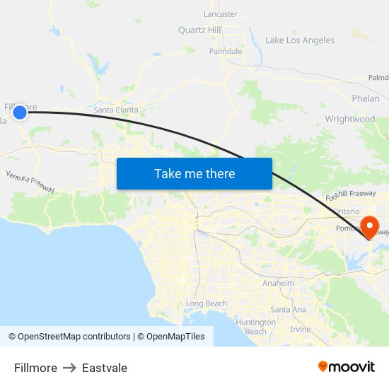 Fillmore to Eastvale map