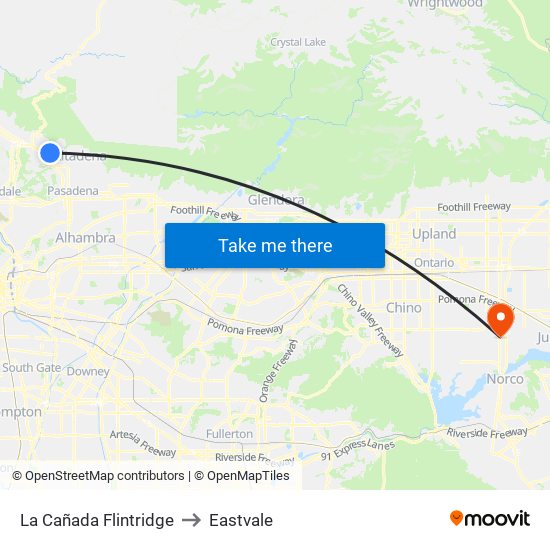 La Cañada Flintridge to Eastvale map