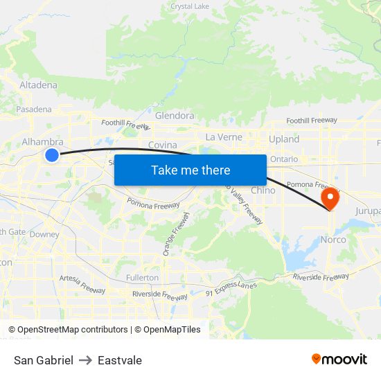 San Gabriel to Eastvale map