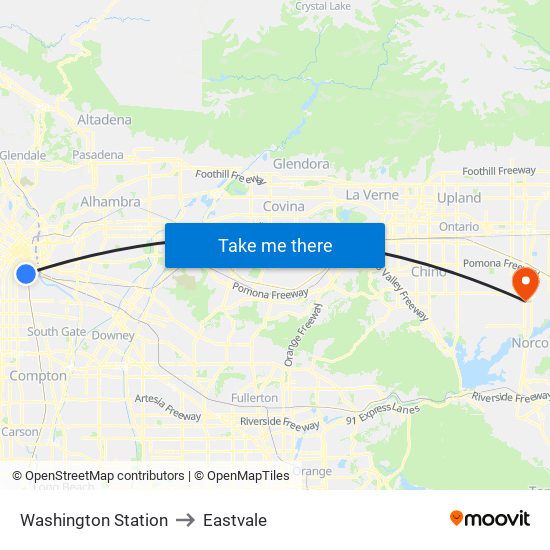 Washington Station to Eastvale map