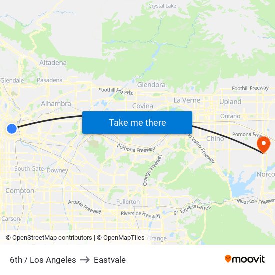 6th / Los Angeles to Eastvale map