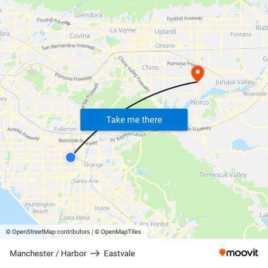 Manchester / Harbor to Eastvale map