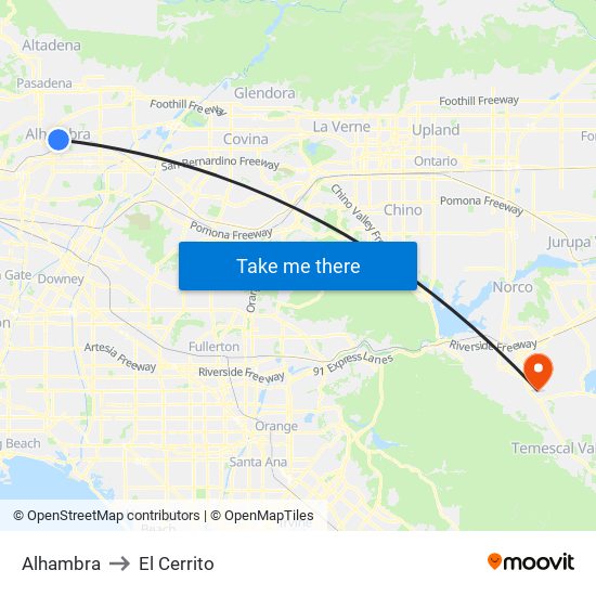 Alhambra to El Cerrito map
