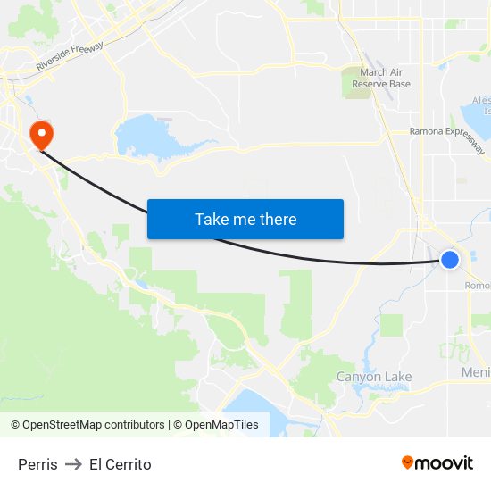 Perris to El Cerrito map