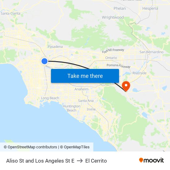 Aliso St and Los Angeles St E to El Cerrito map