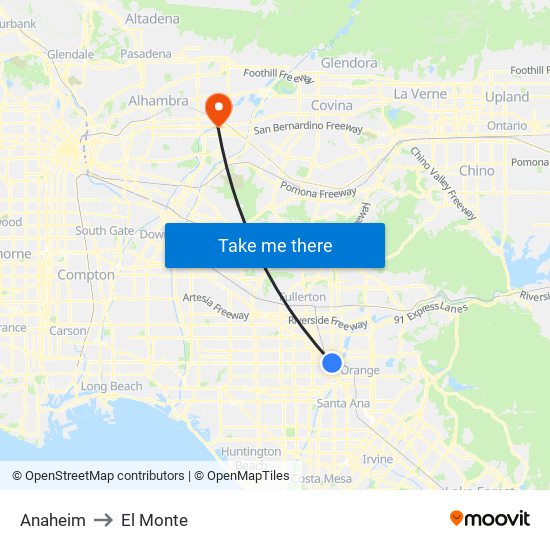 Anaheim to El Monte map