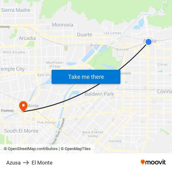 Azusa to El Monte map