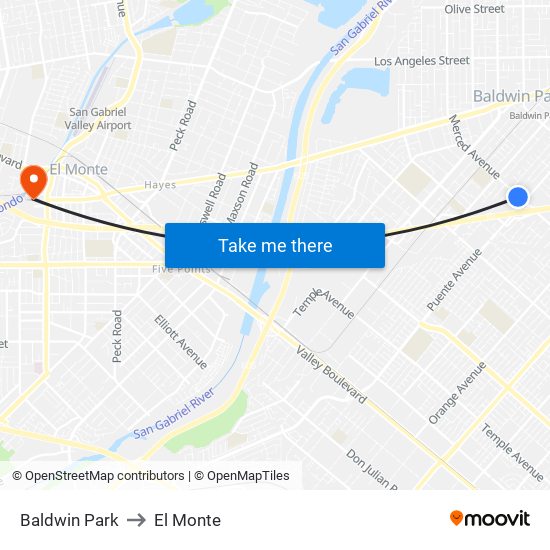 Baldwin Park to El Monte map