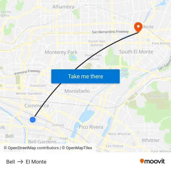 Bell to El Monte map