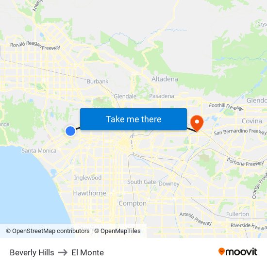 Beverly Hills to El Monte map