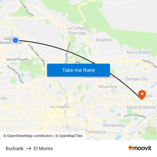 Burbank to El Monte map