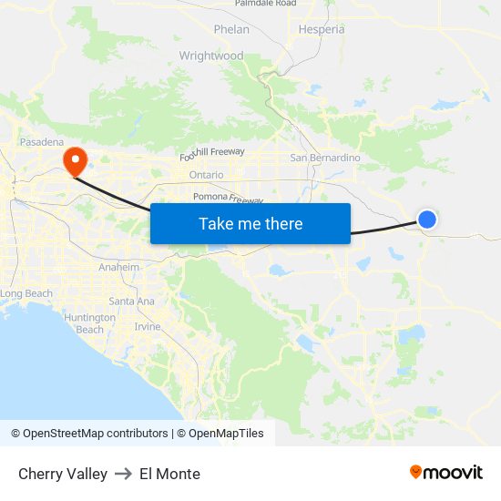 Cherry Valley to El Monte map