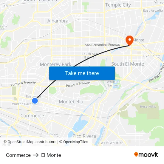 Commerce to El Monte map