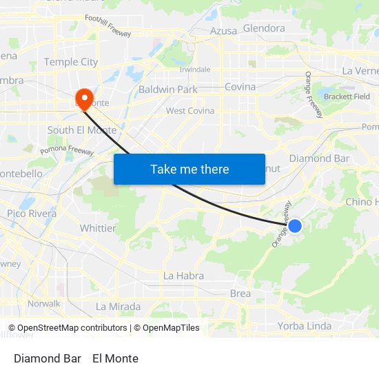 Diamond Bar to El Monte map