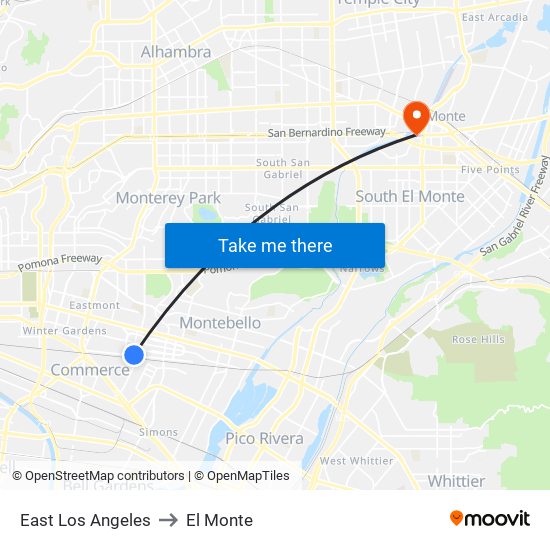 East Los Angeles to El Monte map