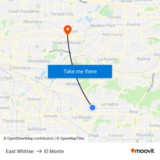 East Whittier to El Monte map