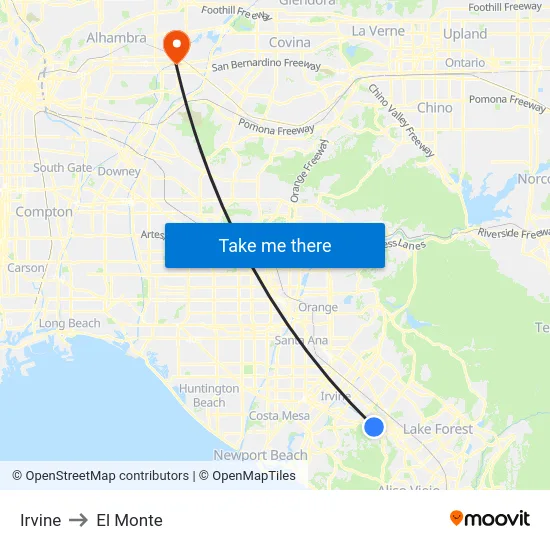 Irvine to El Monte map