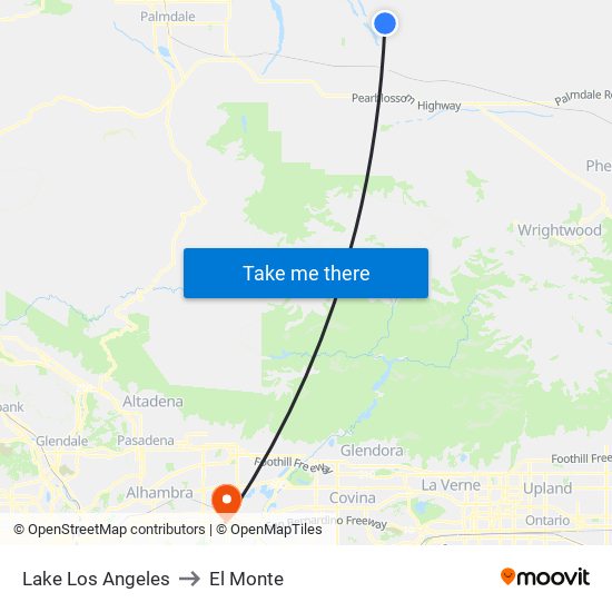 Lake Los Angeles to El Monte map