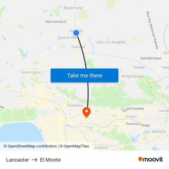 Lancaster to El Monte map