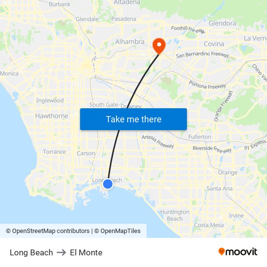 Long Beach to El Monte map