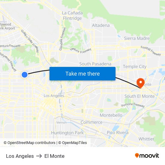 Los Angeles to El Monte map