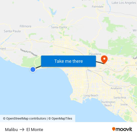 Malibu to El Monte map