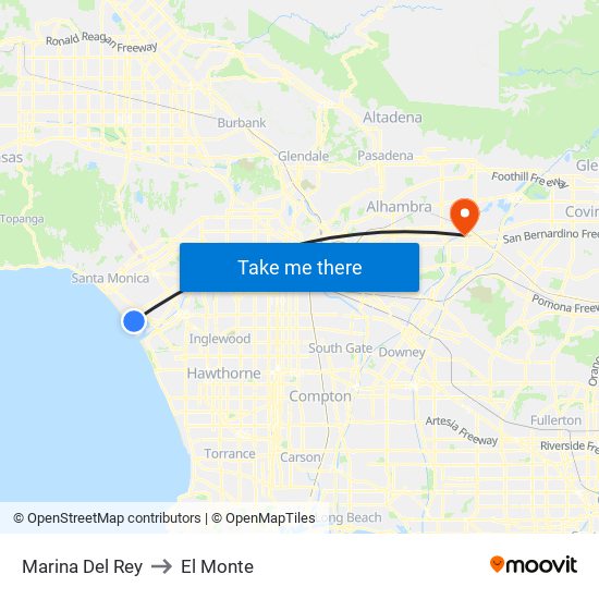 Marina Del Rey to El Monte map