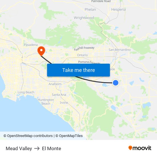 Mead Valley to El Monte map