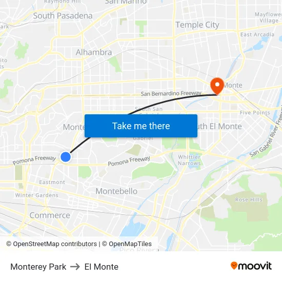 Monterey Park to El Monte map