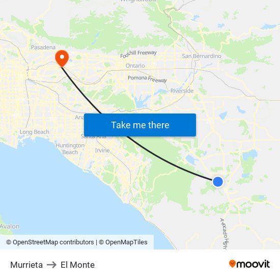 Murrieta to El Monte map