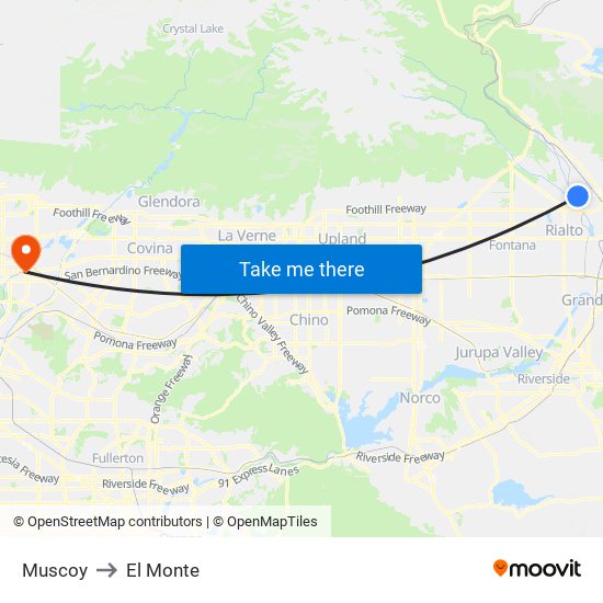 Muscoy to El Monte map