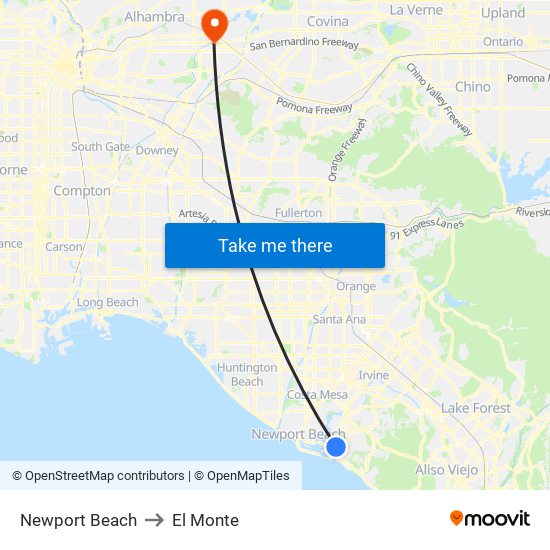 Newport Beach to El Monte map