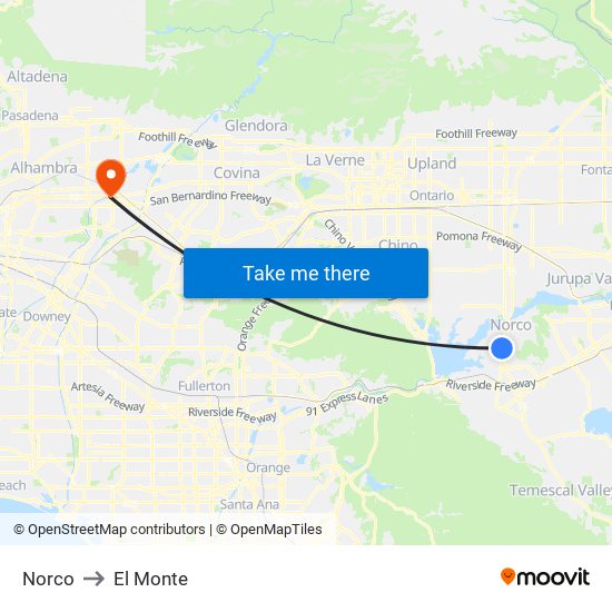 Norco to El Monte map