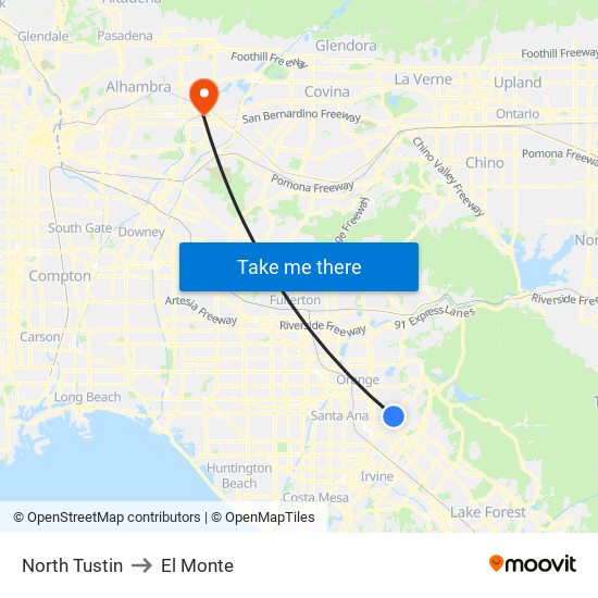 North Tustin to El Monte map
