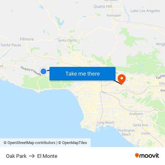 Oak Park to El Monte map