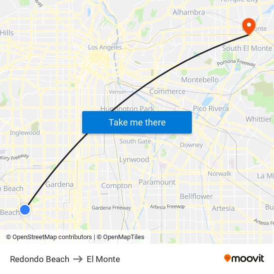 Redondo Beach to El Monte map