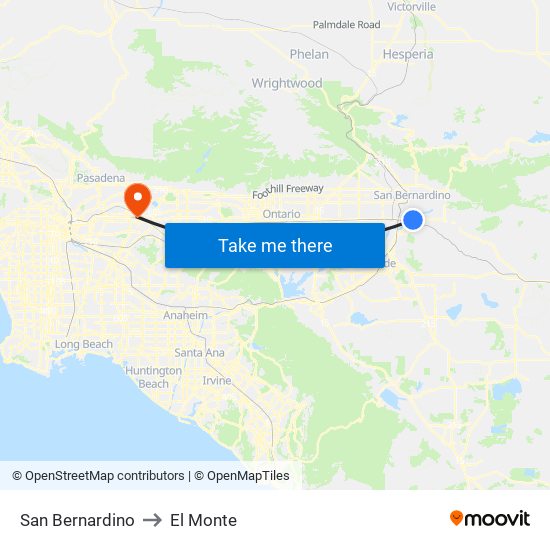 San Bernardino to El Monte map